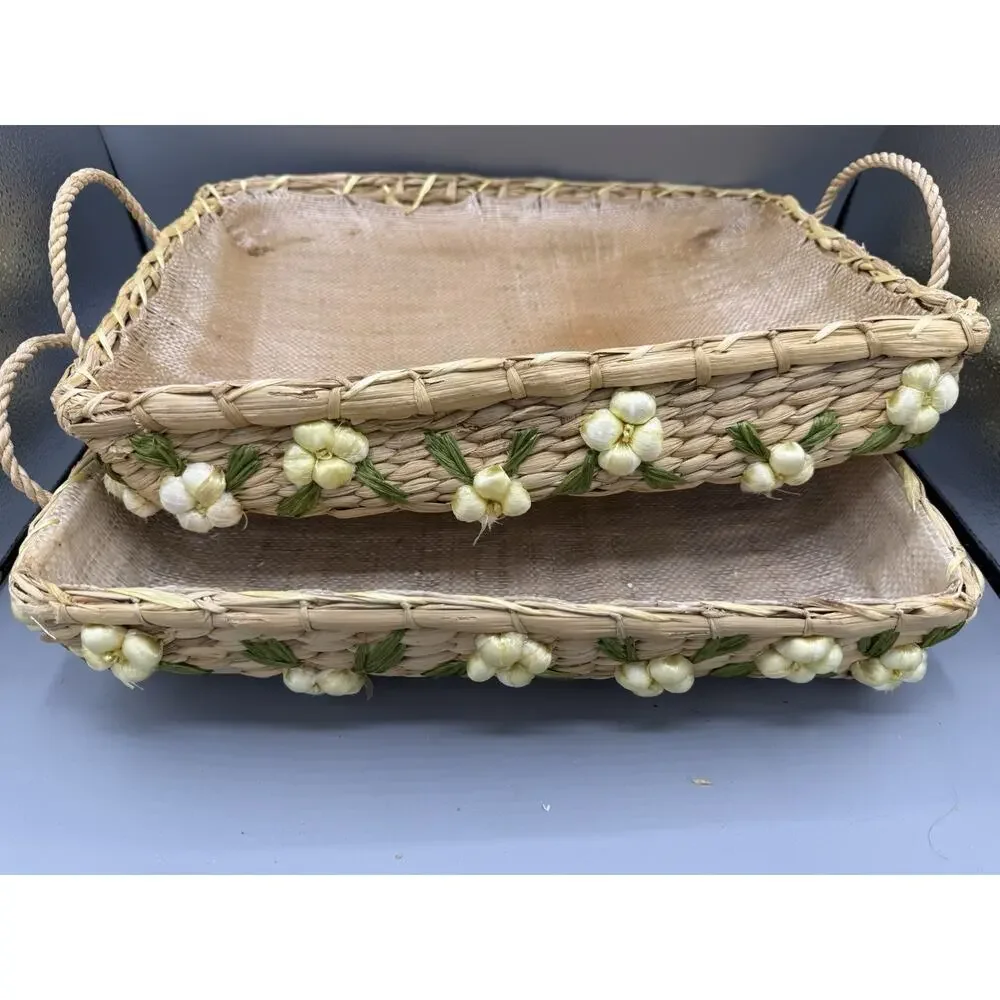 2 Vintage Wicker Baskets Repair Project Farmhouse Craft Decor AS IS